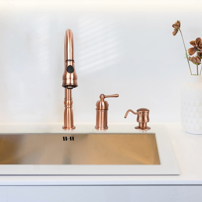 Akicon Soap Dispenser for Kitchen Sink, Brass Body Refill from Top, Built in Design with Large Liquid Soap 17 OZ Bottle, Kitchen Countertop Soap Dispenser - Image 2